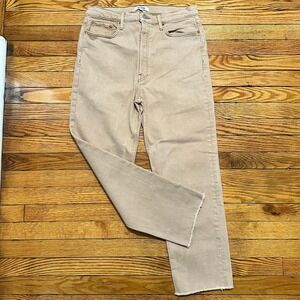 RE/DONE Ultra High Rise Stove Pipe jeans Frayed Hem Washed Khaki Womens Size 30